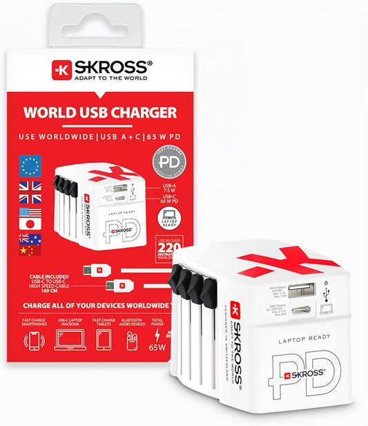 Skross World USB Charger AC65PD With USB C Cable