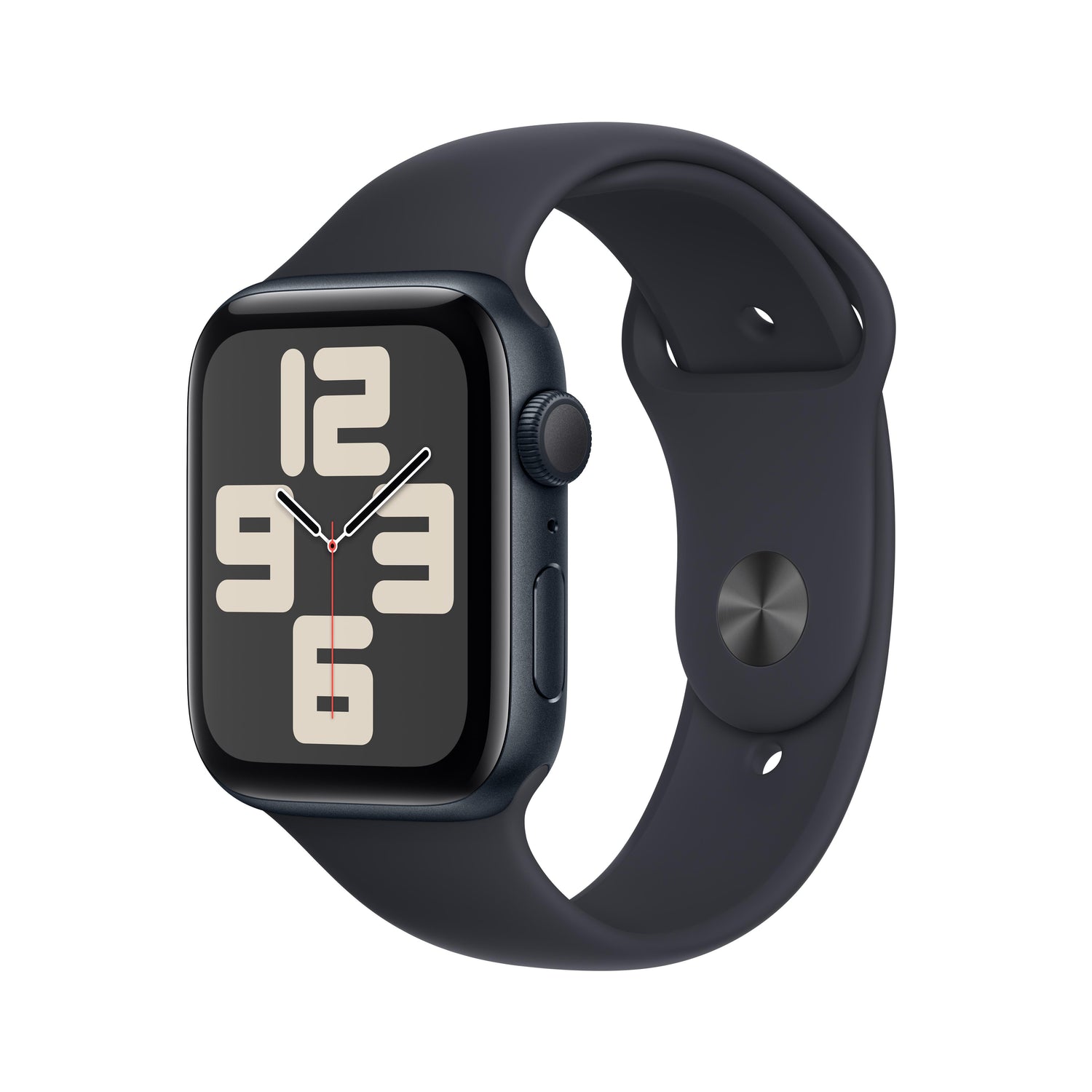 ساعة Apple Watch SE GPS مقاس 44 مم، وإطار من الألومنيوم ميدنايت، حزام رياضي ميدنايت - M/L
