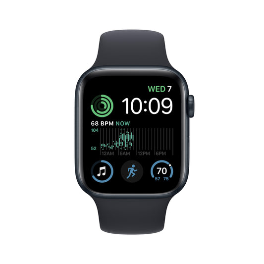 ساعة Apple Watch SE GPS بقياس 44 مم وإطار من الألمنيوم اللون الأسود الليلي مع Loop رياضي لون الليلي - عادي