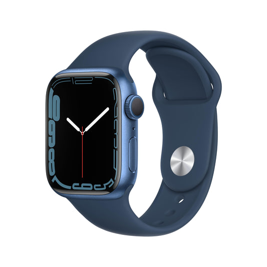 ساعة Apple Watch Series 7 GPS، 41 مم، إطار من الألمنيوم الأزرق مع Loop رياضي أزرق عميق