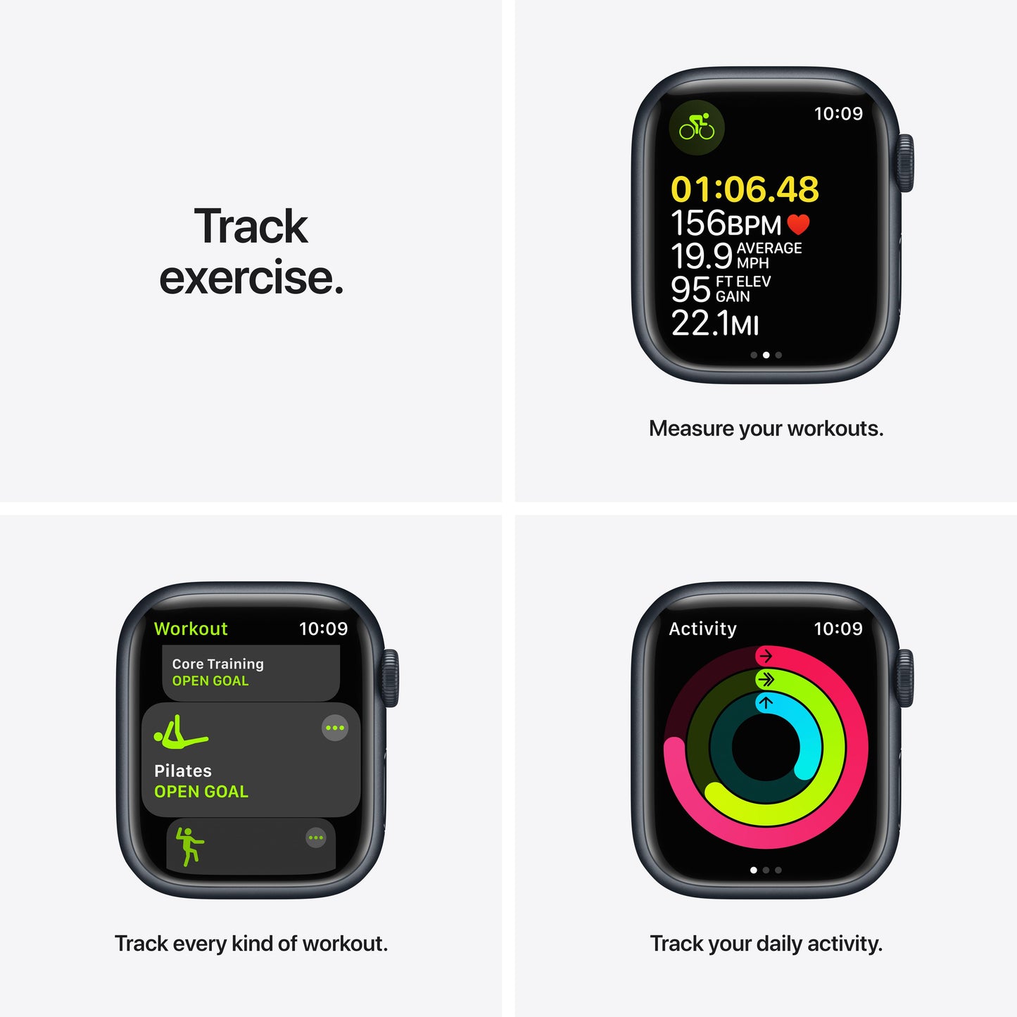 ساعة Apple Watch Series 7 GPS، 41 مم، إطار من الألمنيوم الليلي مع Loop رياضي لون الليل