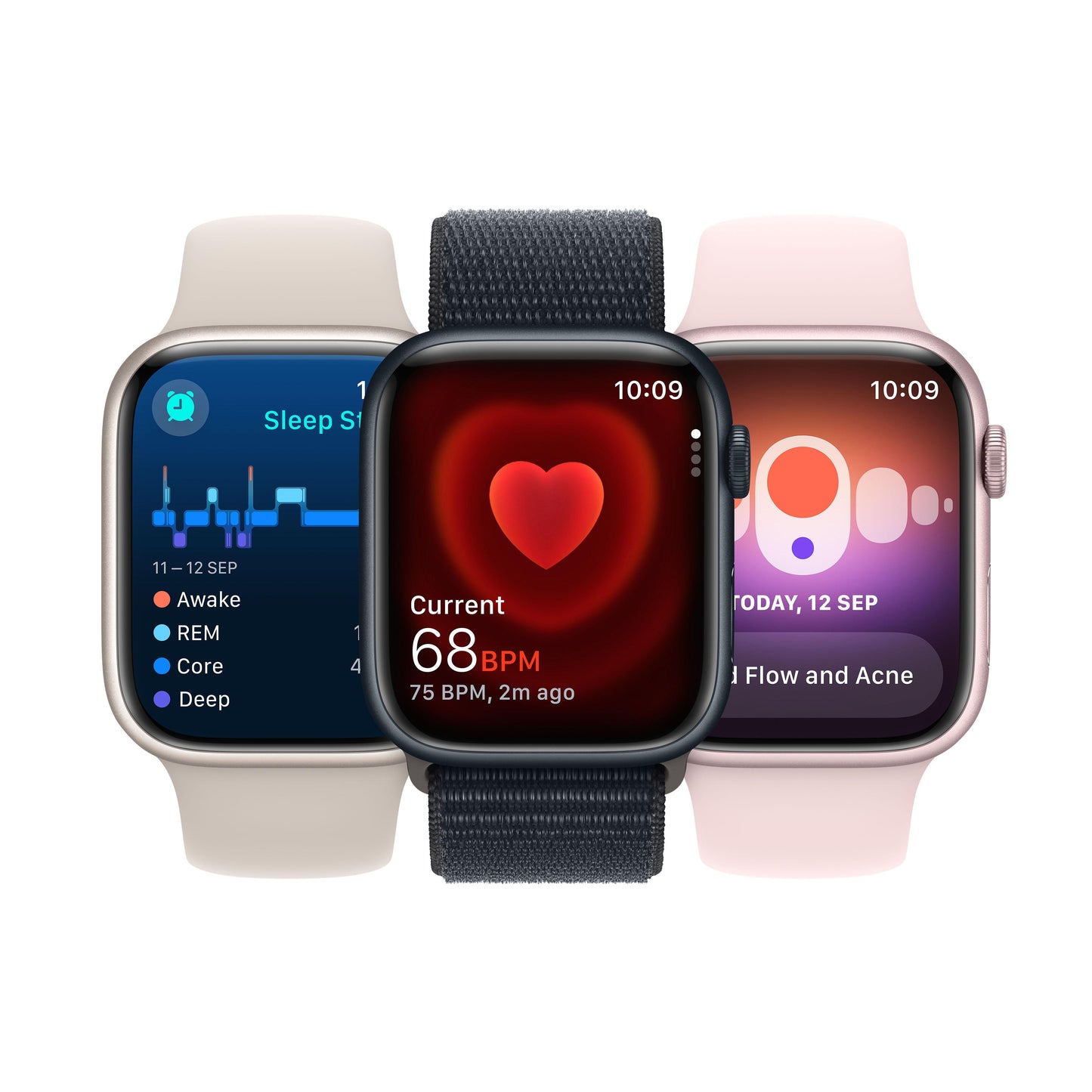 ساعة Apple Watch Series 9 GPS +Cellular مقاس 41 مم، إطار ألمنيوم وردي، حزام رياضي وردي فاتح - S/M