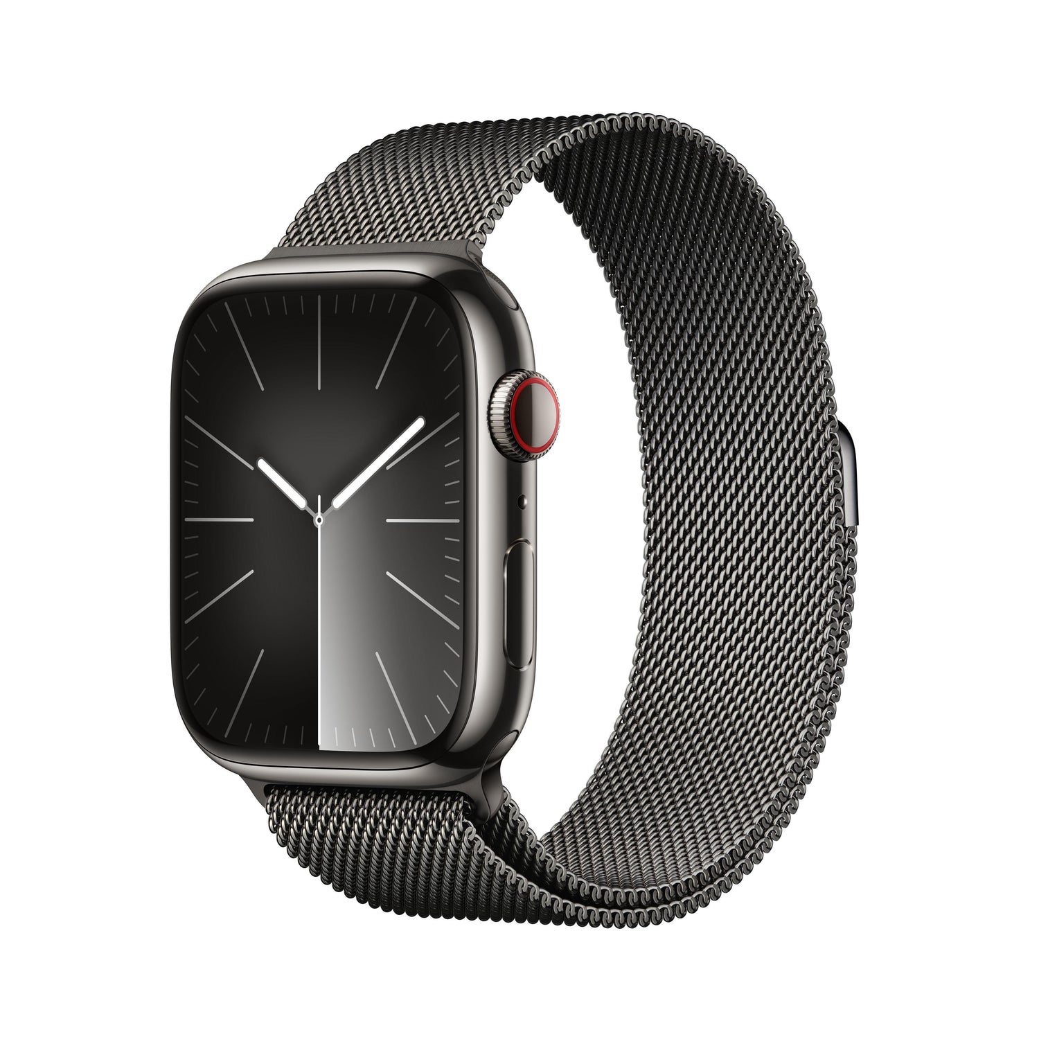 ساعة Apple Watch Series 9 GPS + Cellular 45 مم إطار من الستانلس ستيل رمادي مع Loop ميلانيز رمادي