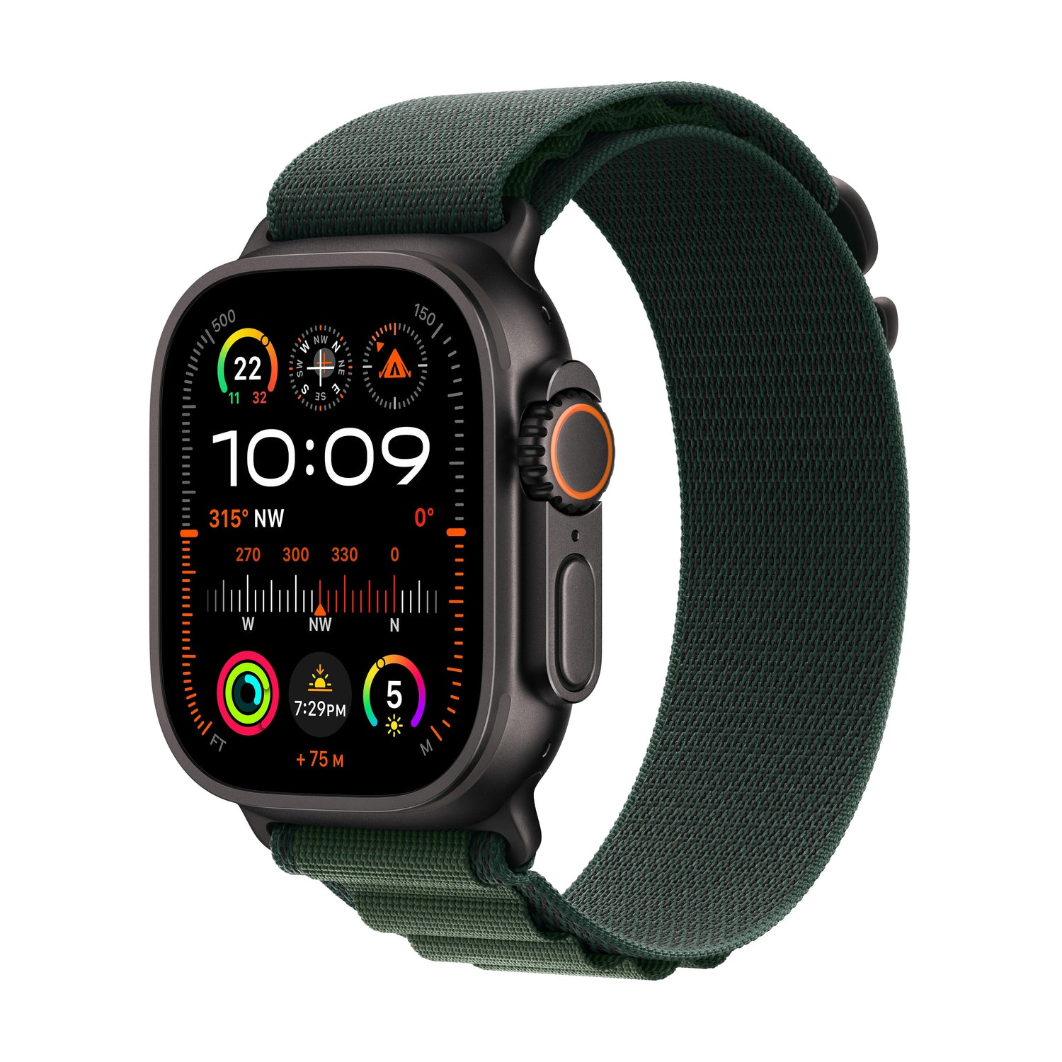 ساعة Apple Watch Ultra 2 GPS + Cellular مقاس 49 مم، وإطار من التيتانيوم أسود، حزام أخضر داكن - متوسط