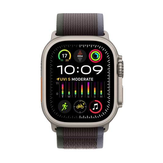 ساعة Apple Watch Ultra 2 GPS + Cellular مقاس 49 مم، إطار تيتانيوم، حزام ترايل أزرق/أسود - S/M