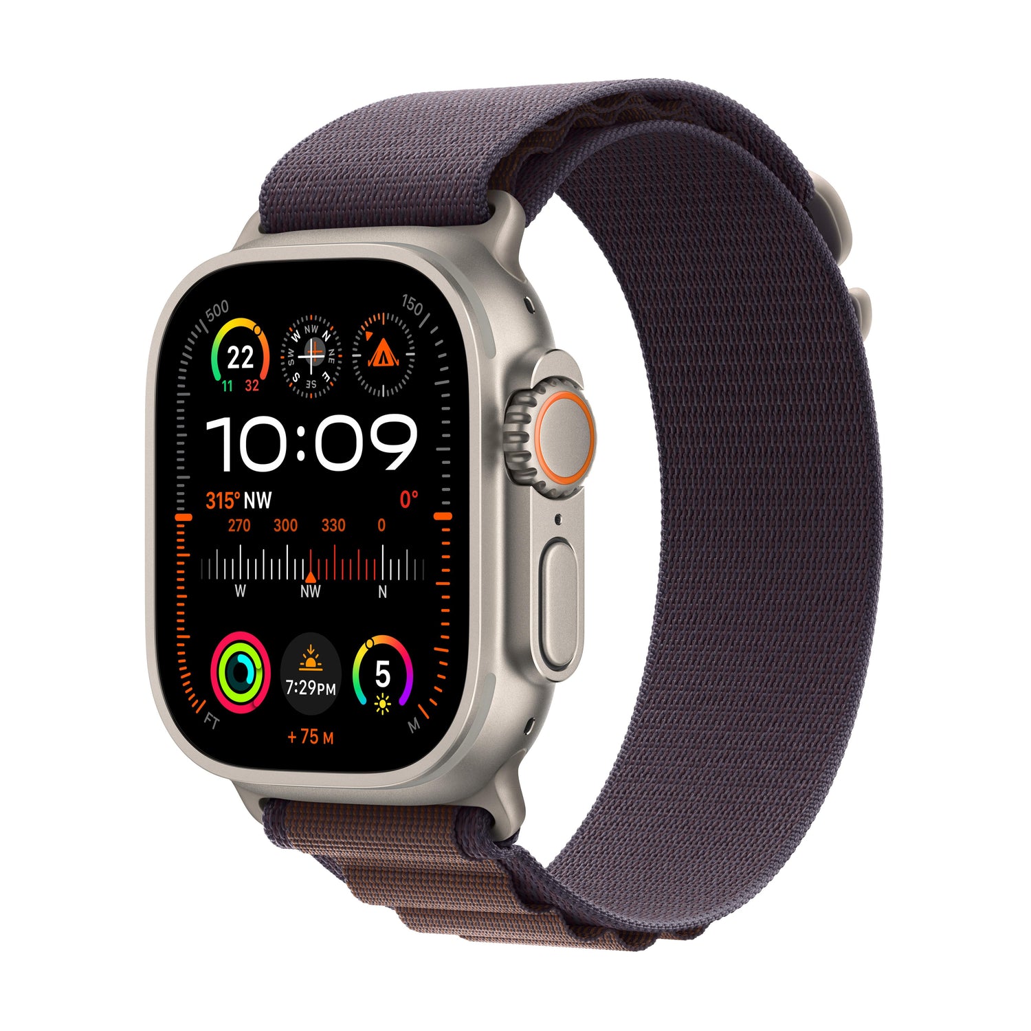 ساعة Watch Ultra 2 GPS + Cellular مقاس 49 مم، وهيكل تيتانيوم مع حزام Loop الباين نيلي - Small