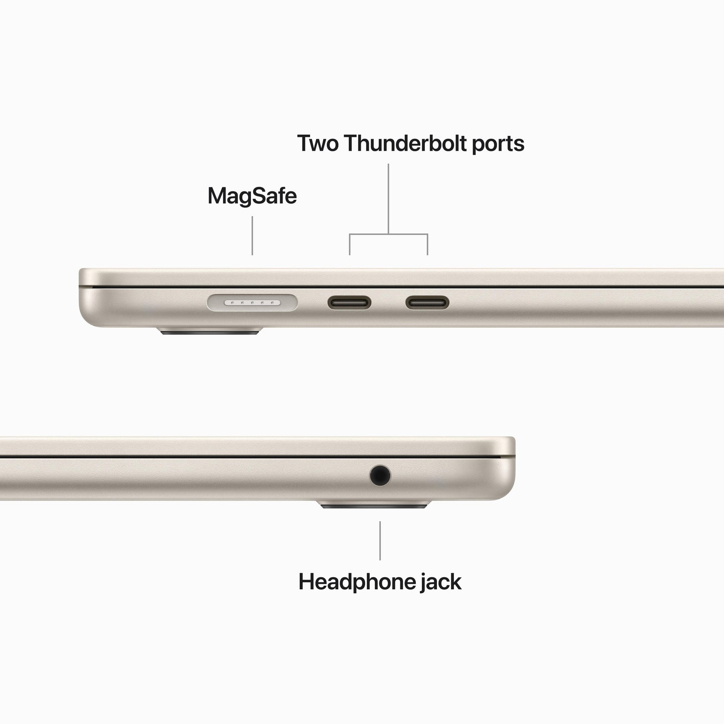 MacBook Air مقاس 15 انش: شريحة Apple M2 مع وحدة المعالجة المركزية 8 نوى ووحدة معالجة الرسومات 10 نوى، 512 جيجابايت SSD - ستارلايت