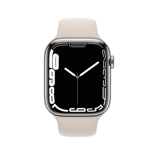 Apple Watch Series 7 GPS + Cellular, 41mm Silver Stainless Steel Case with Starlight Sport Band