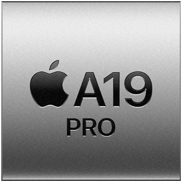 Silver square with Apple logo that says A19 Pro representing the A19 Pro chip