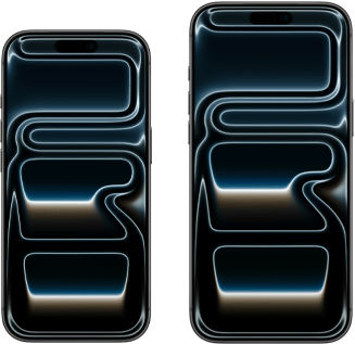 iPhone 17 Pro Max labeled 6.9" and iPhone 17 Pro labeled 6.3" side-by-side illustrating display size comparison