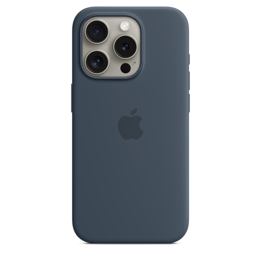 حافظة iPhone 15 Pro من السيليكون مع MagSafe - لون Storm Blue