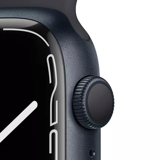 ساعة Apple Watch Nike Series 7 GPS، 41 مم، إطار من الألمنيوم اللون الأسود الليلي مع Loop Nike الرياضي باللون الأنثراسيت/الأسود