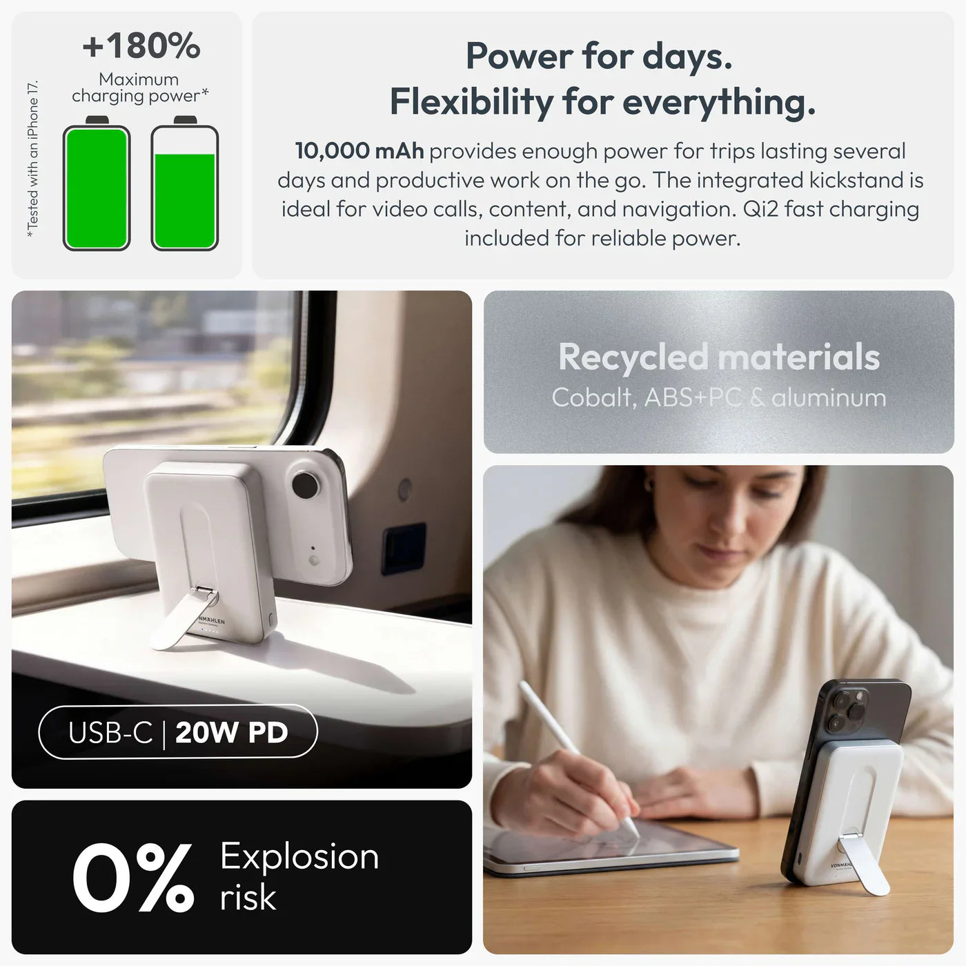 Vonmahlen Evergreen Mag 10000 Mah + Kickstand White