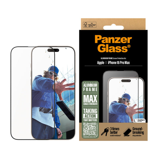 PANZERGLASS - IPHONE 16 PRO MAX - SCREEN PROTECTOR - ULTRA WIDE FIT - ALUMINUM FRAME