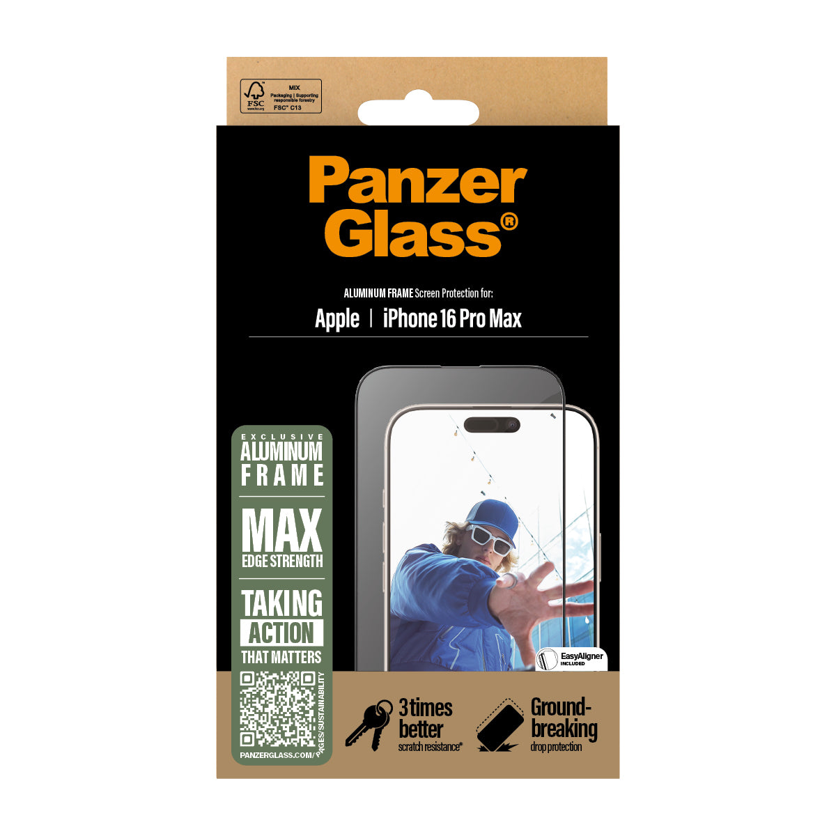 PANZERGLASS - IPHONE 16 PRO MAX - SCREEN PROTECTOR - ULTRA WIDE FIT - ALUMINUM FRAME