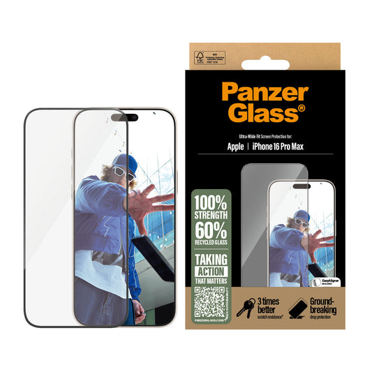 PANZERGLASS - IPHONE 16 PRO MAX - SCREEN PROTECTOR - ULTRA WIDE FIT - CLEAR