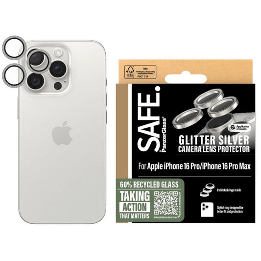 SAFE. by PanzerGlass Camera Lens Protector Glitter Silver iPhone 16 Pro | 16 Pro Max