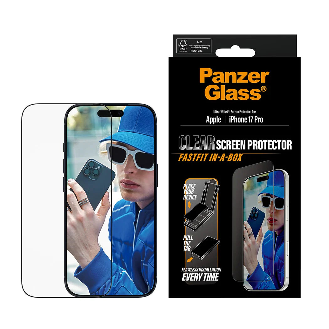 PanzerGlass Screen Protector iPhone 17 Pro | Ultra-Wide Fit w. FASTFIT IN-A-BOX