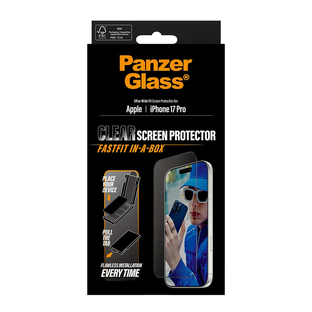 PanzerGlass Screen Protector iPhone 17 Pro | Ultra-Wide Fit w. FASTFIT IN-A-BOX