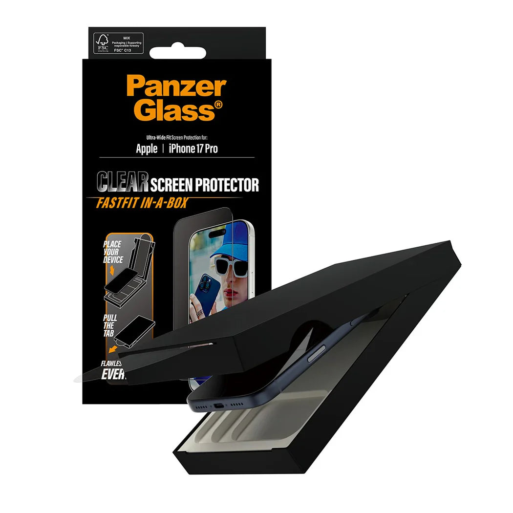 PanzerGlass Screen Protector iPhone 17 Pro | Ultra-Wide Fit w. FASTFIT IN-A-BOX