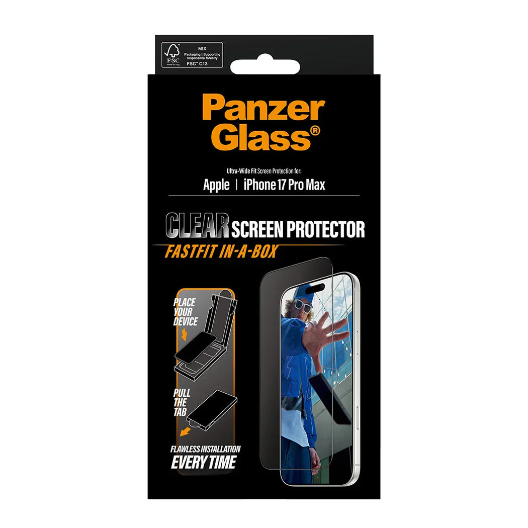 PanzerGlass Screen Protector iPhone 17 Pro Max | Ultra-Wide Fit w. FASTFIT IN-A-BOX