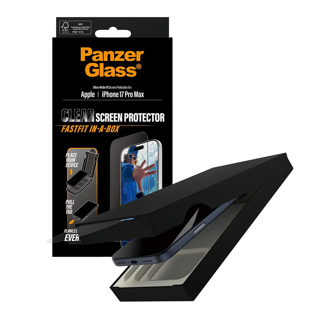 PanzerGlass Screen Protector iPhone 17 Pro Max | Ultra-Wide Fit w. FASTFIT IN-A-BOX