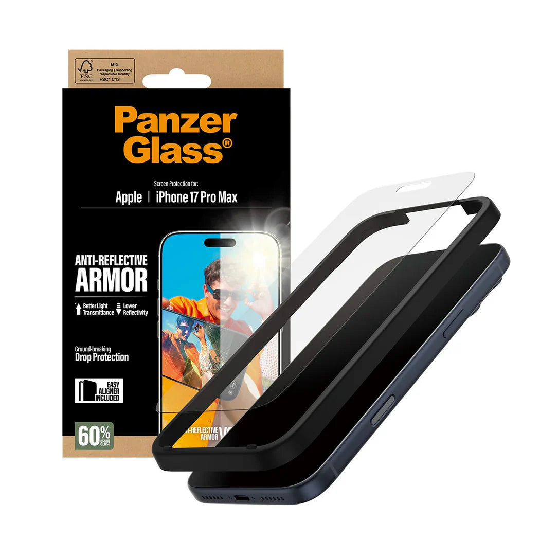 PanzerGlass Anti-Reflective Armor Screen Protector iPhone 17 Pro Max w. EasyAligner