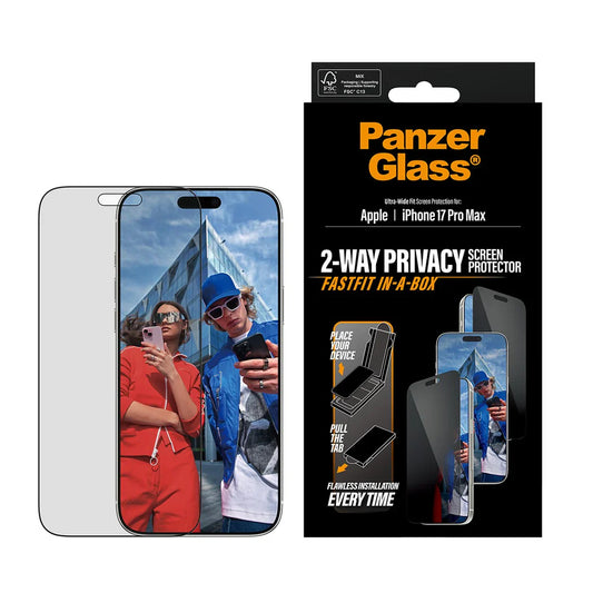 PanzerGlass Privacy Screen Protector iPhone 17 Pro Max | Ultra-Wide Fit w. FASTFIT IN-A-BOX