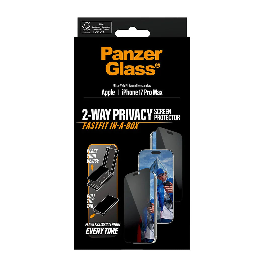 PanzerGlass Privacy Screen Protector iPhone 17 Pro Max | Ultra-Wide Fit w. FASTFIT IN-A-BOX