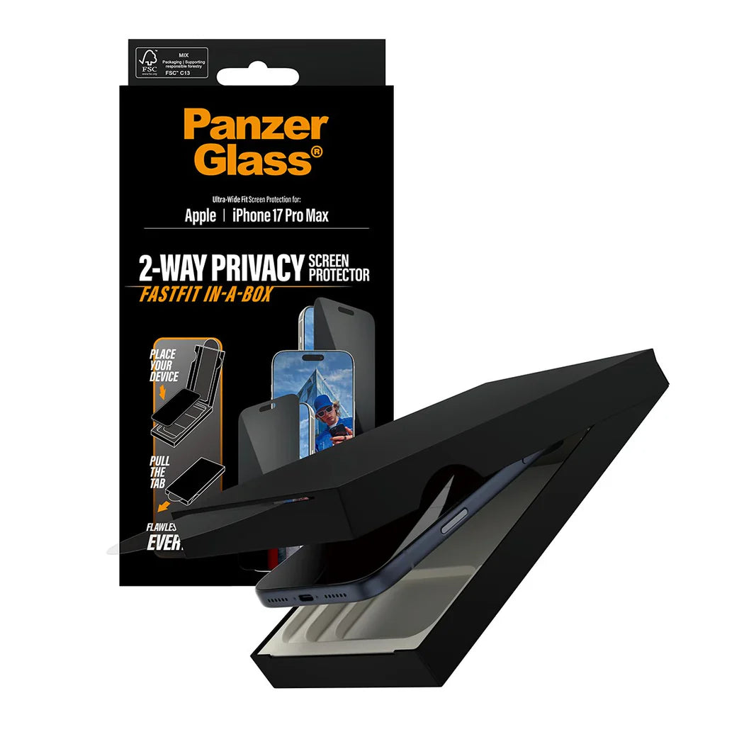 PanzerGlass Privacy Screen Protector iPhone 17 Pro Max | Ultra-Wide Fit w. FASTFIT IN-A-BOX