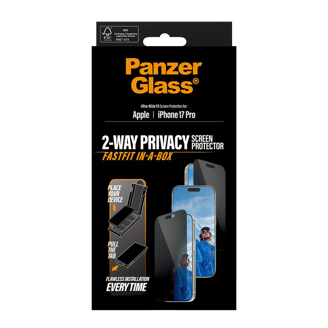 PanzerGlass Privacy Screen Protector iPhone 17 Pro | Ultra-Wide Fit w. FASTFIT IN-A-BOX