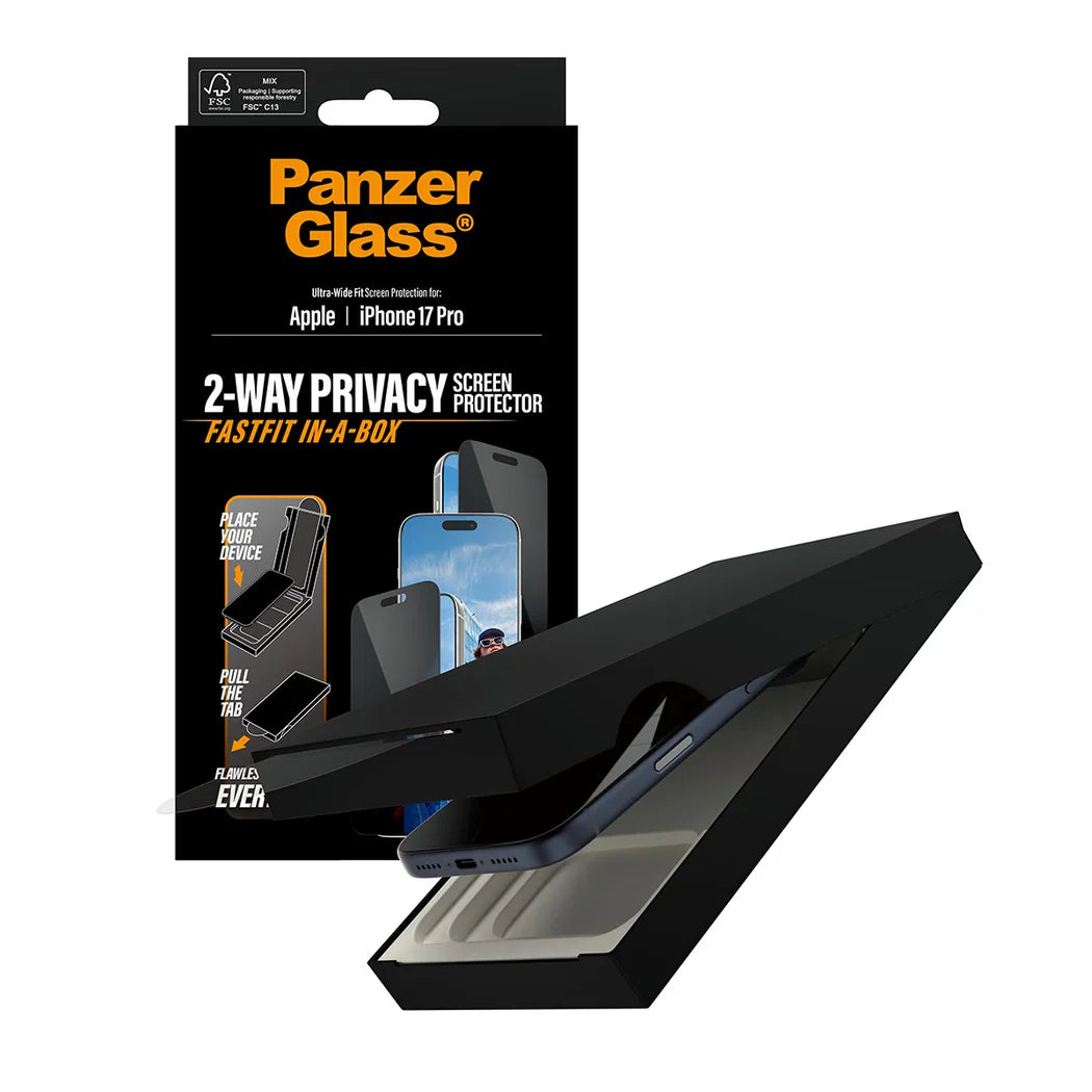 PanzerGlass Privacy Screen Protector iPhone 17 Pro | Ultra-Wide Fit w. FASTFIT IN-A-BOX