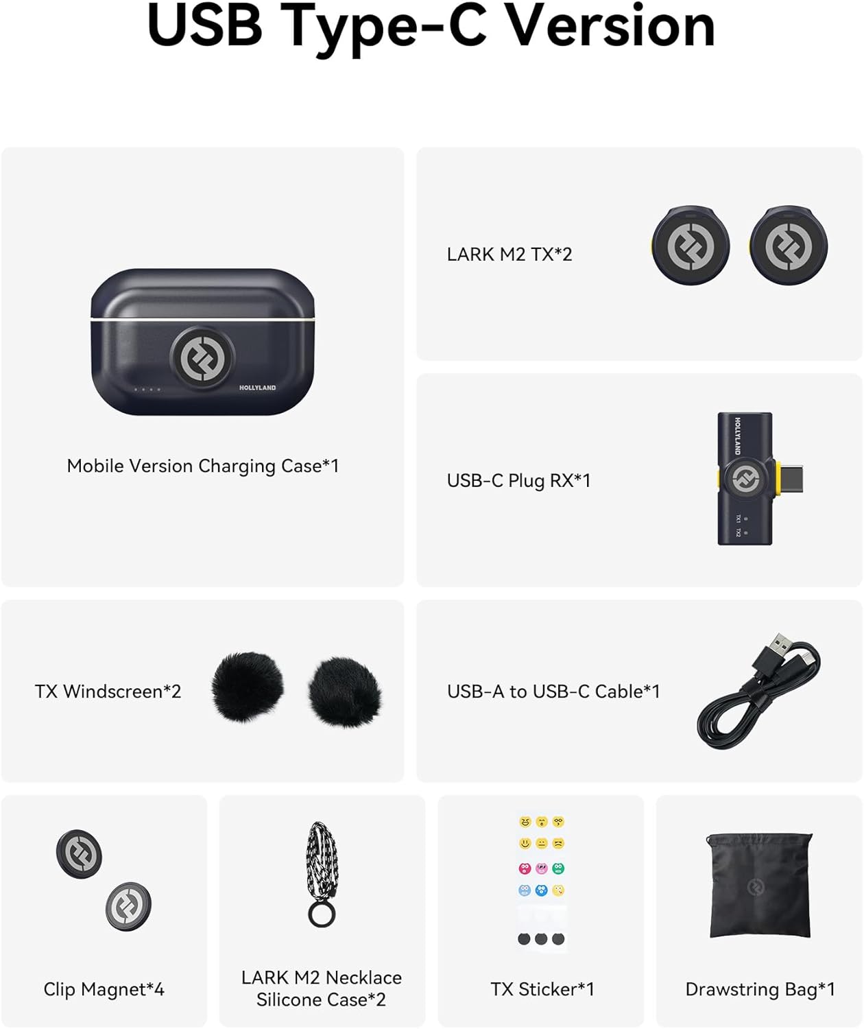 Hollyland LARK M2 with USB-C Plug All-in-one Button Wireless Lavalier Microphone System
