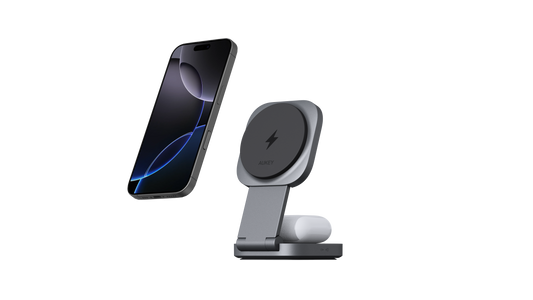 Aukey Foldable 2-In-1 Magnetic Wireless Charger Magfusion L- Grey
