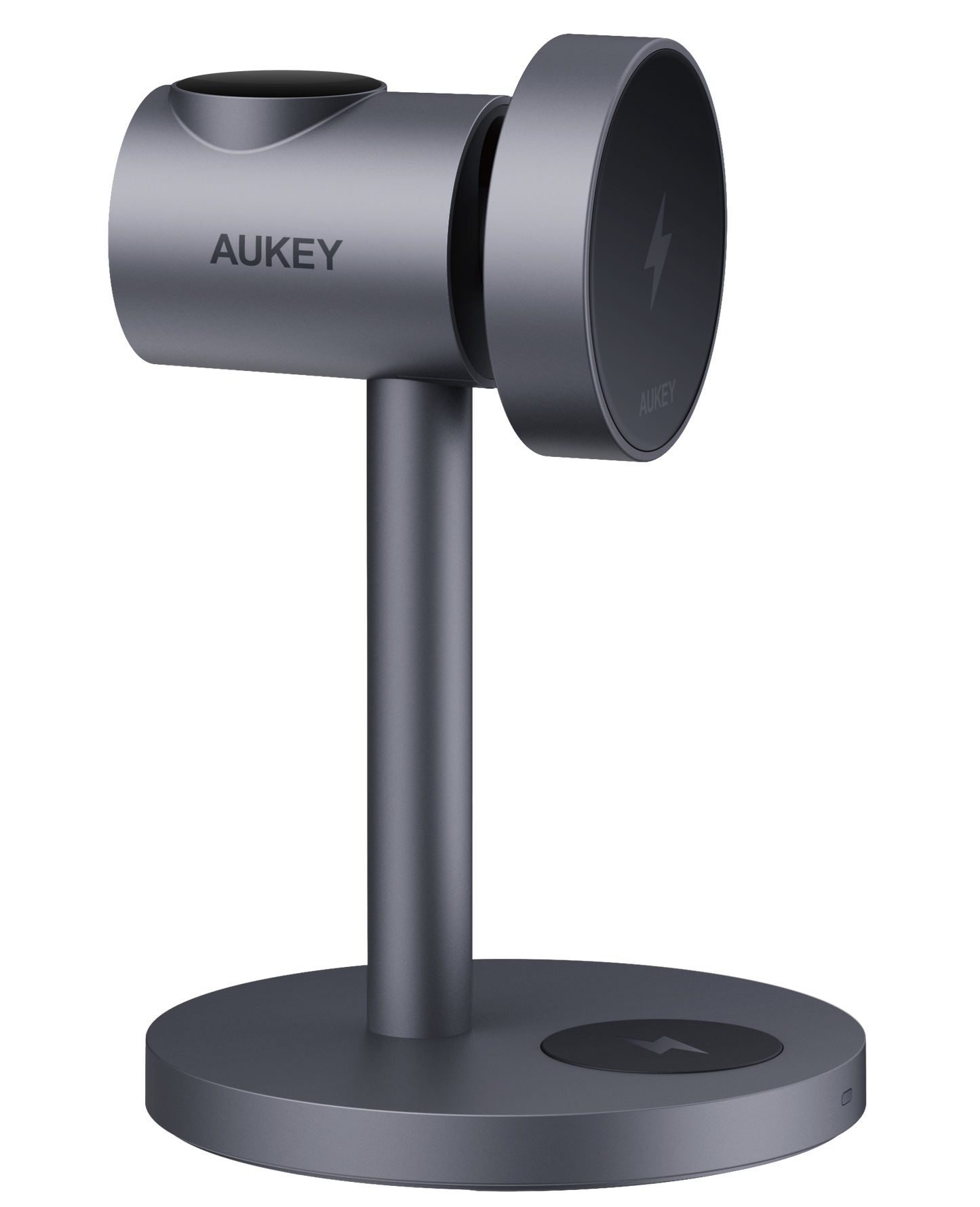 Aukey 3-In-1 Wireless Fast Charger Compatible Wth Iphone & Android - Grey