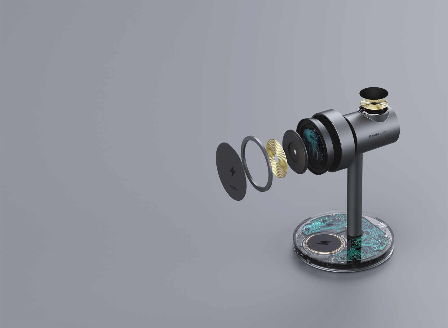 Aukey 3-In-1 Wireless Fast Charger Compatible Wth Iphone & Android - Grey