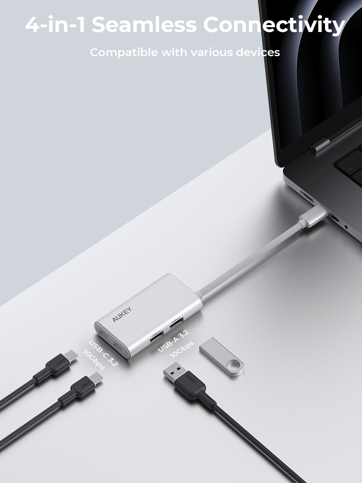 Aukey Office Dok 4 In 1 Usb-C To 4-Port Usb3.0 A Hub Sv