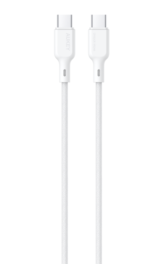 Aukey 1.8 M 60W Nylon Braided Usb-C To Usb-C Cable Dty, White