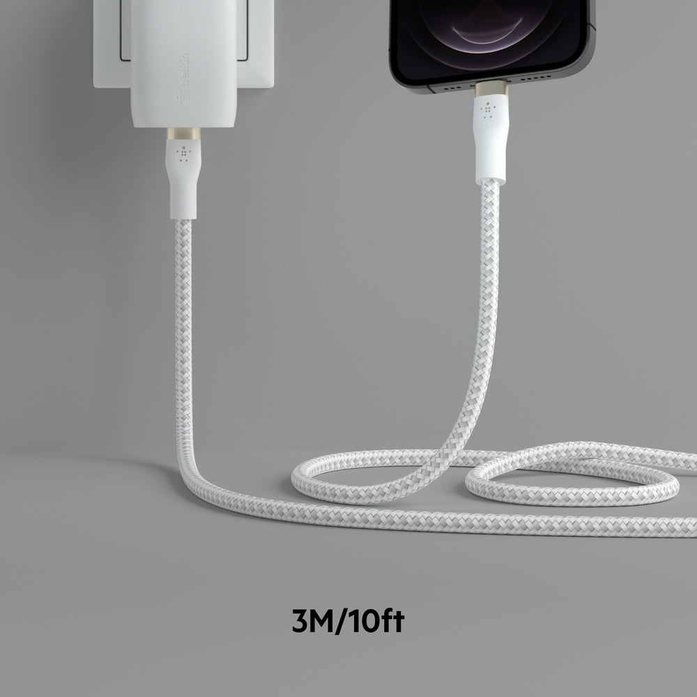 Belkin Braided Silicone Lightning to USB-C Cable, 1m - White