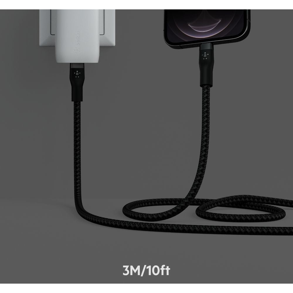 Belkin Braided Silicone Lightning to USB-C Cable, 3m - Black