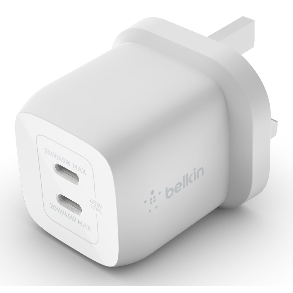 Belkin 45W Dual USB-C GaN Wall Charger with PPS - White