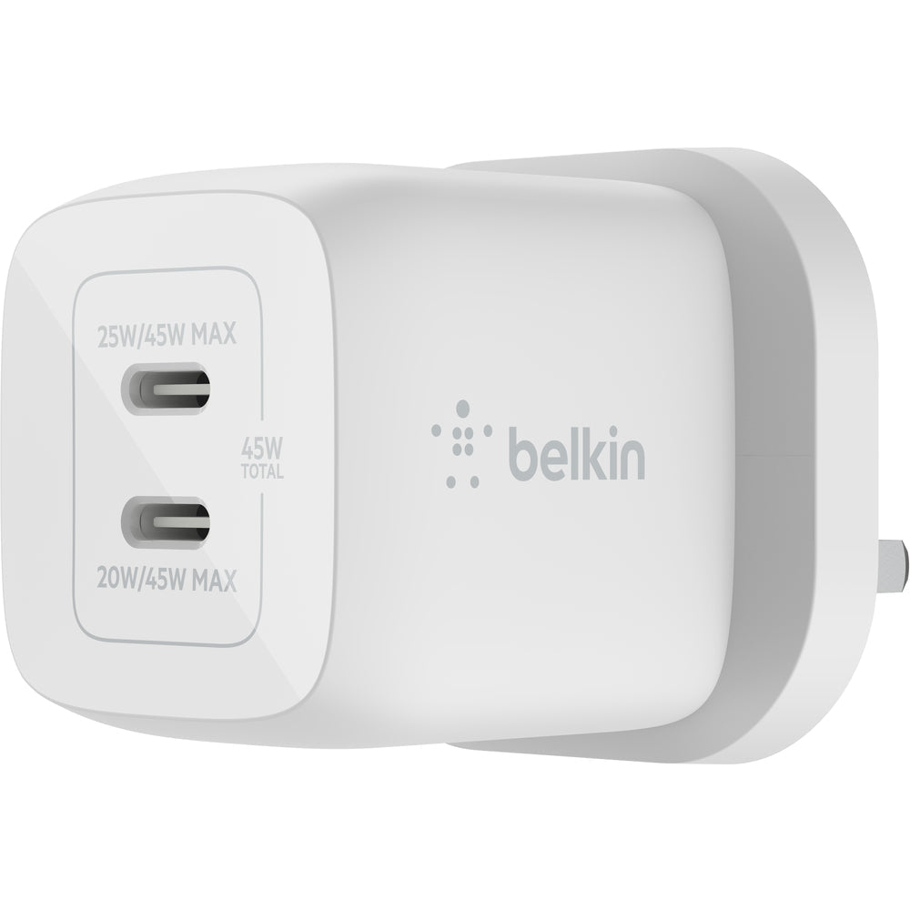 Belkin 45W Dual USB-C GaN Wall Charger with PPS - White