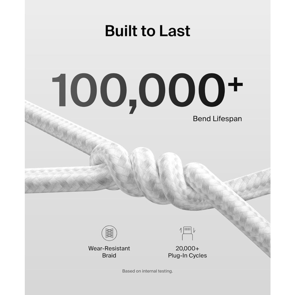 Belkin 240W Braided USB-C to USB-C Cable, 2m - White
