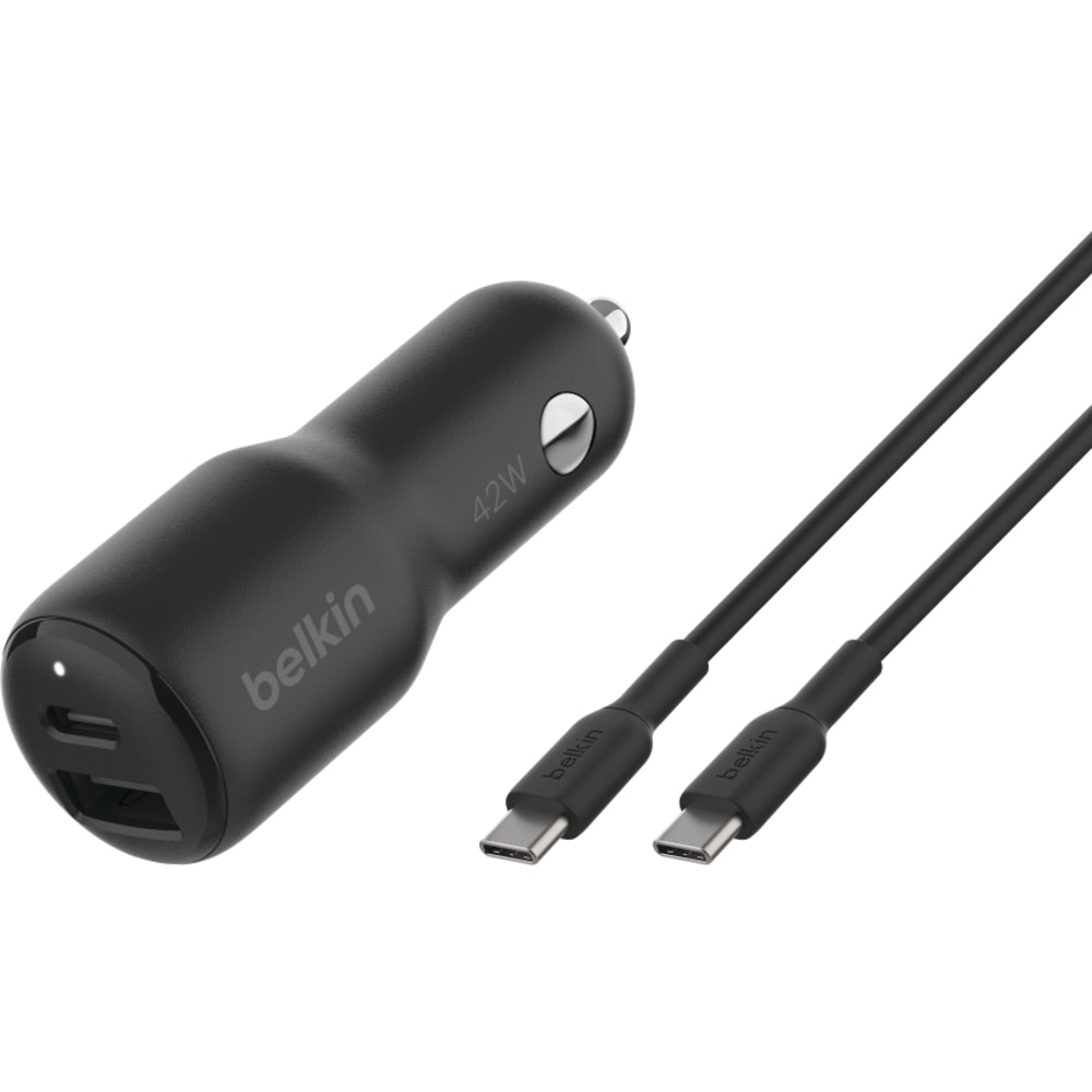 Belkin 42W Dual-Port Car Charger, USB-C 30W & USB-A 12W - Black