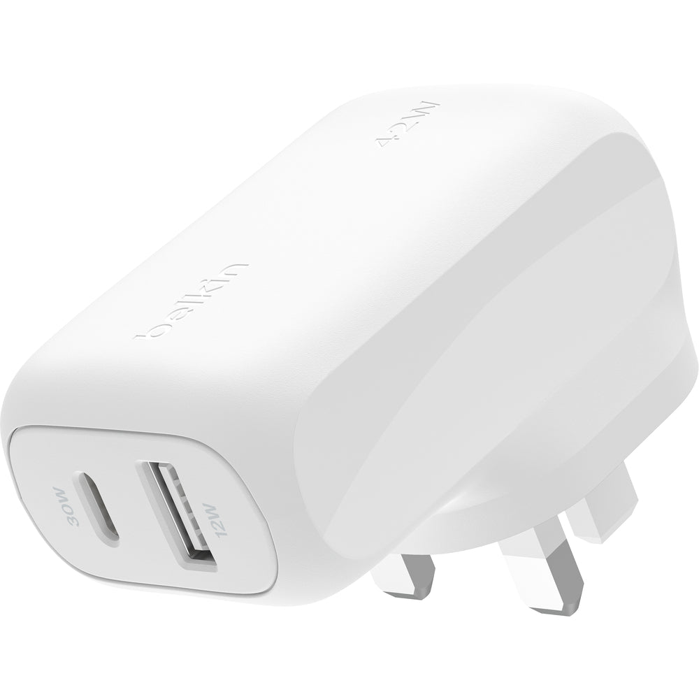 Belkin 42W PD Wall Charger, USB-C & USB-A - White