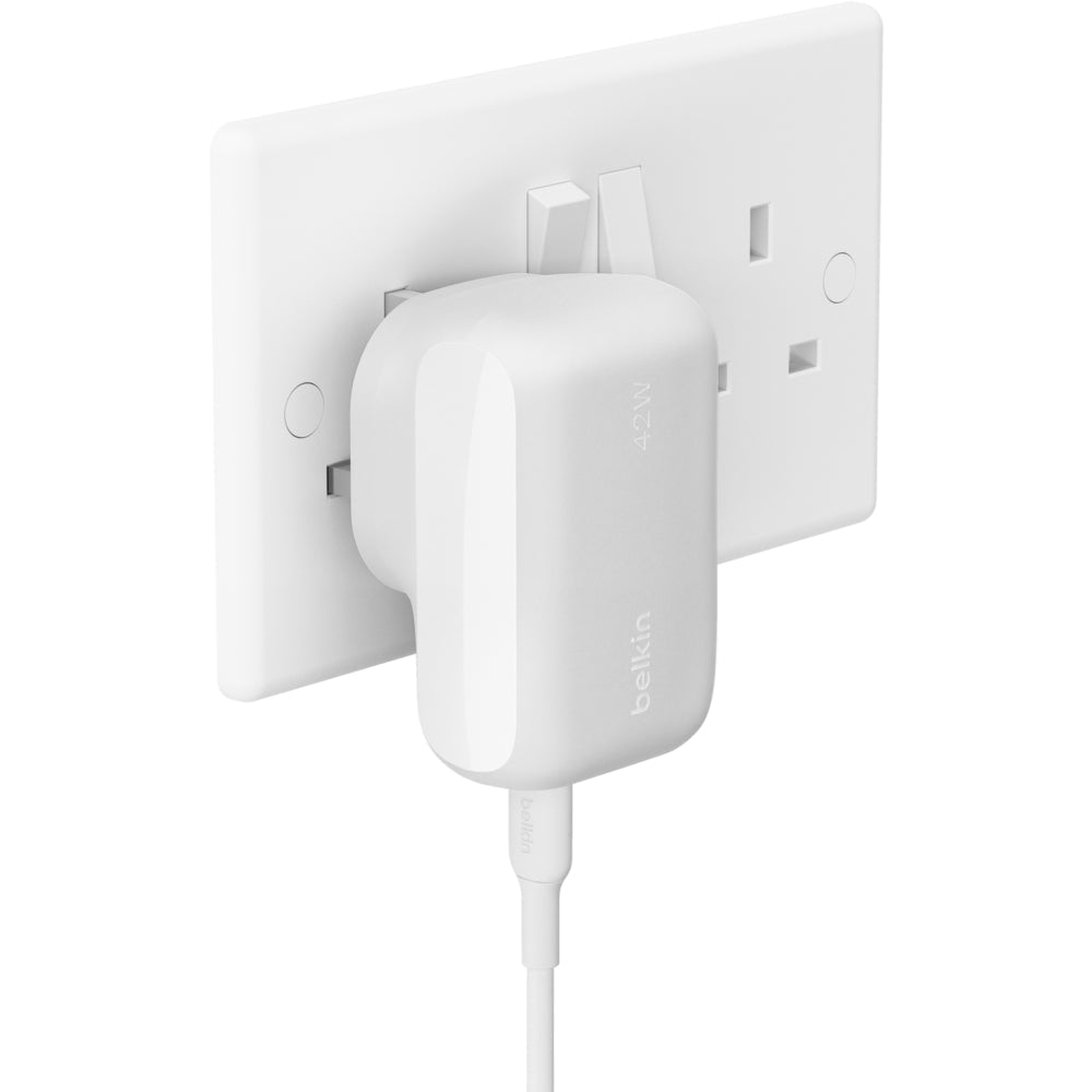 Belkin 42W PD Wall Charger, USB-C & USB-A - White