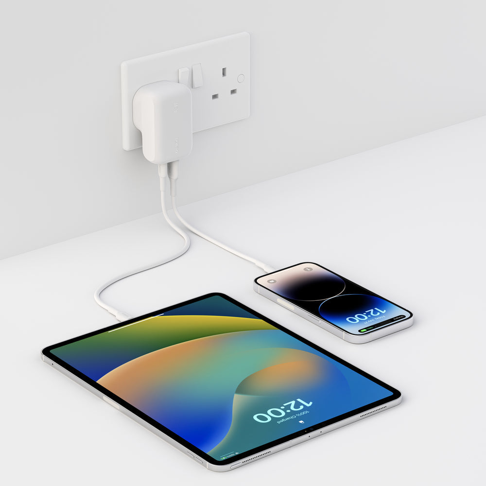 Belkin 42W PD Wall Charger, USB-C & USB-A - White