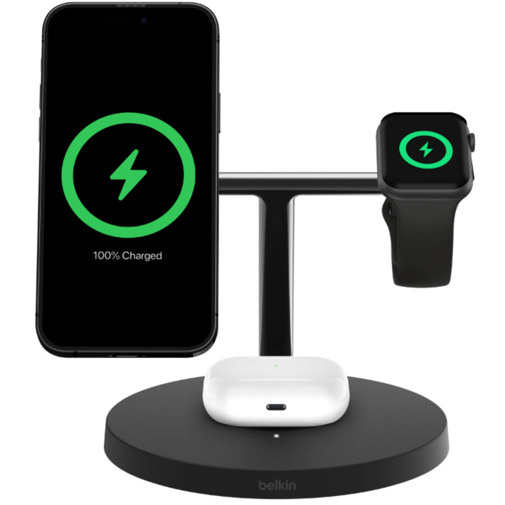 Belkin BoostCharge Pro 15W Qi2 3-in-1 Wireless Charger - Black
