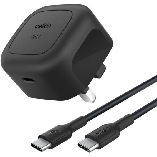 شاحن حائط بلكين USB-C لتوصيل الطاقة بقدرة 45 واط مع كابل بطول متر واحد - أسود