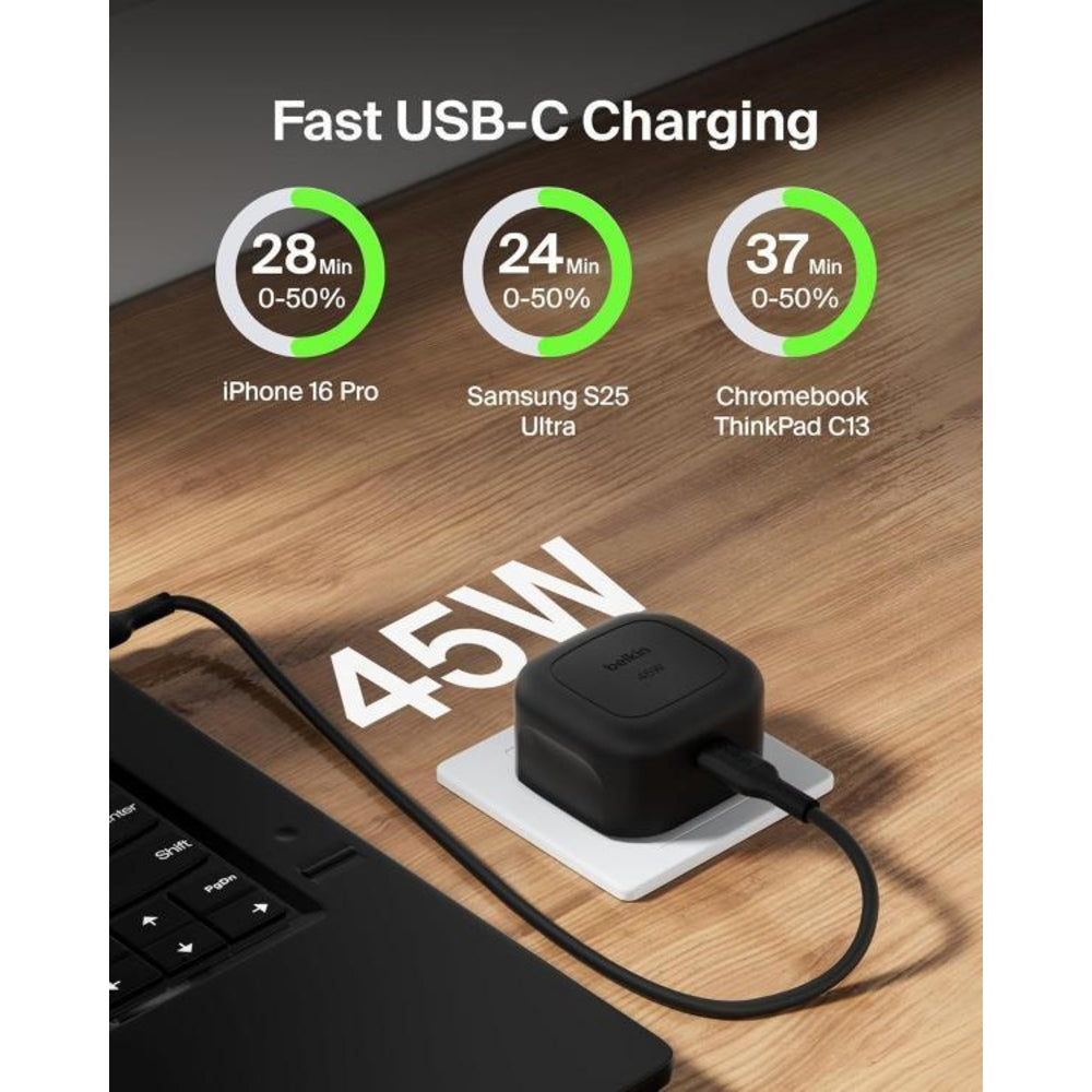 Belkin 45W PD PPS USB-C Wall Charger, UK Plug - Black